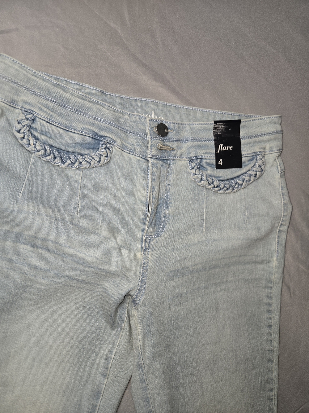 New York & Company Light Wash Flare Jeans - Pale Blue - Picture 3 of 6